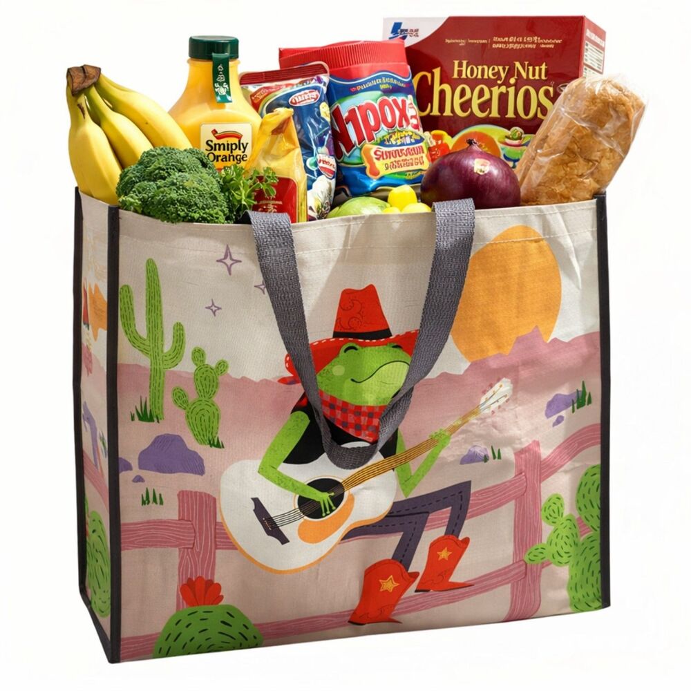 Extra Large TJ Maxx Frog Cowboy Reusable Tote Bag Beach Grocery Shopping Storage